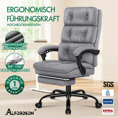 ALFORDSON Bürostuhl Exekutive Computer Stoffsitz Liegestuhl Gaming Grau