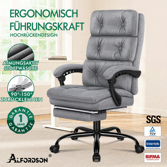 ALFORDSON Bürostuhl Exekutive Computer Stoffsitz Liegestuhl Gaming Grau