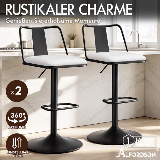 ALFORDSON 2x Barhocker Gaslift Leder Barstühle Küche Drehbar Gloria Weiß