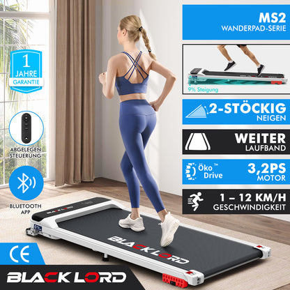 BLACK LORD Laufband Elektrisch Tretmühle  Zuhause Büro Fitnessstudio Steigung, Weiß