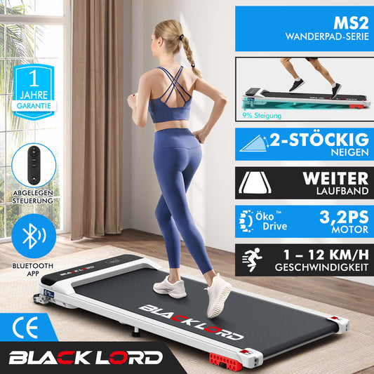 BLACK LORD Laufband Elektrisch Tretmühle  Zuhause Büro Fitnessstudio Steigung, Weiß