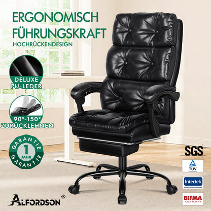 Silla de oficina ALFORDSON, ejecutiva, para ordenador, asiento de piel sintética, reclinable, para trabajo y juegos