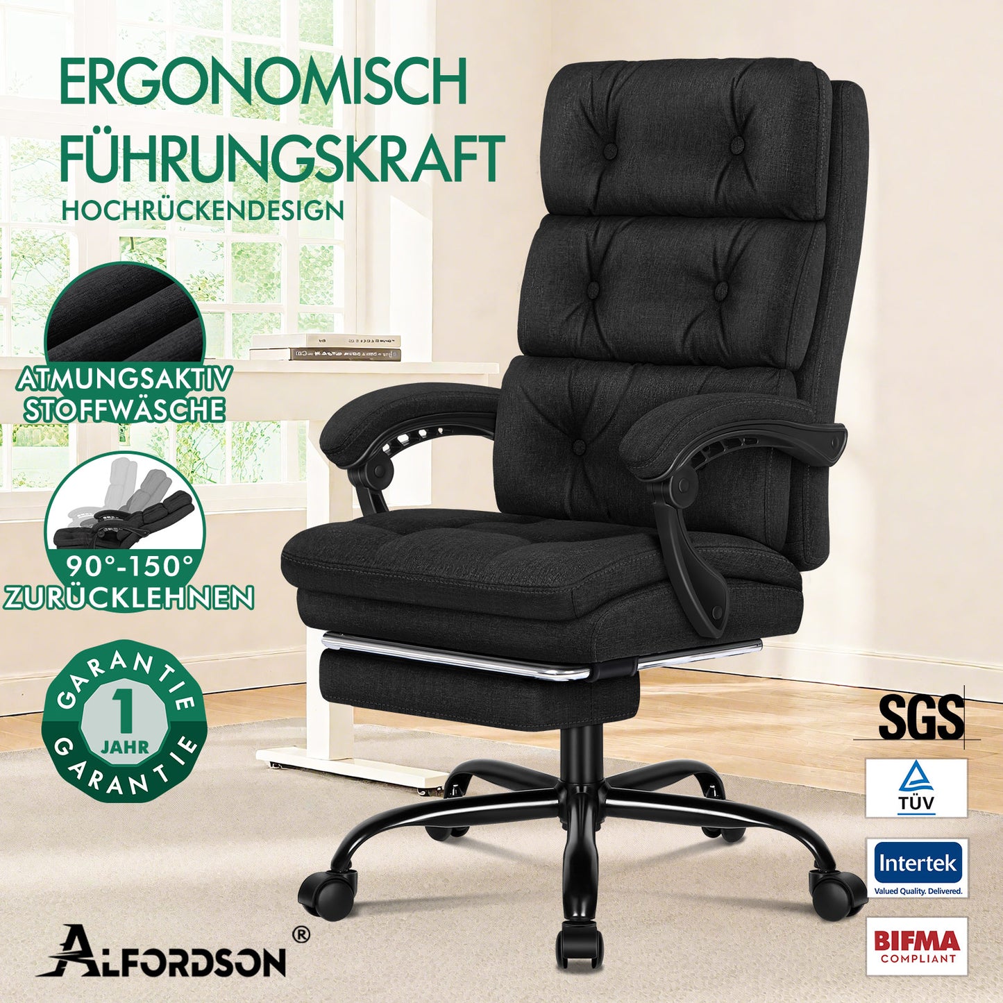 ALFORDSON Office Chair Executive Computer Fabric Seat Recliner Gaming Black