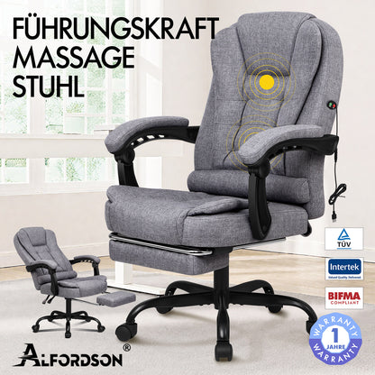 ALFORDSON Massage-Bürostuhl mit Fußstütze Grauer Stoff Executive-Gaming-Sitz