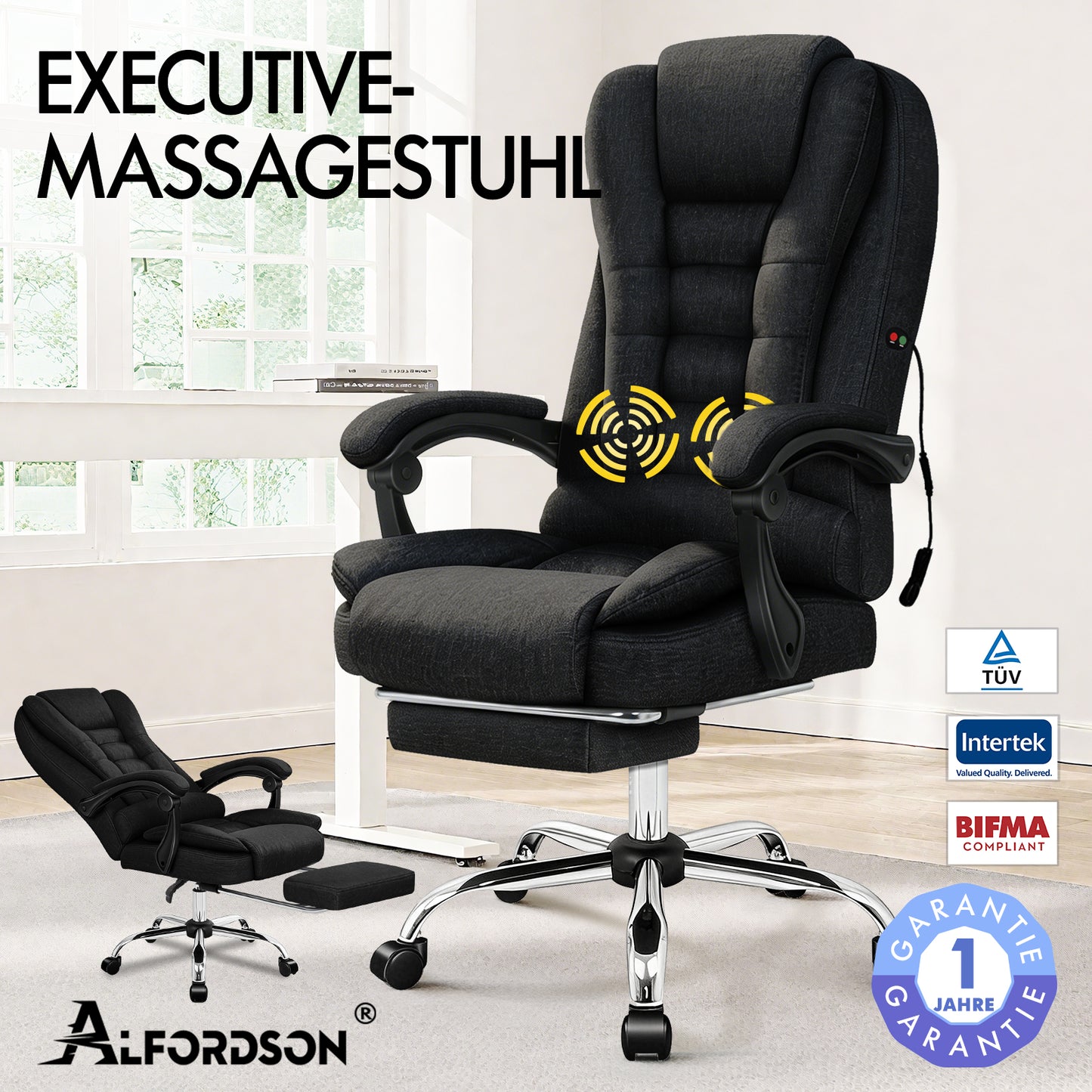 ALFORDSON Massage Bürostuhl Executive Sitz Stoff Gaming Computer Racer, Schwarz