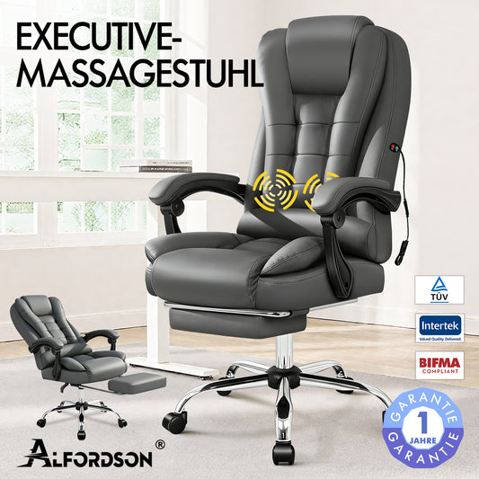 ALFORDSON Massage-Bürostuhl Gaming-Stuhl Executive-Sitz PU-Leder Computer Racer, Grau