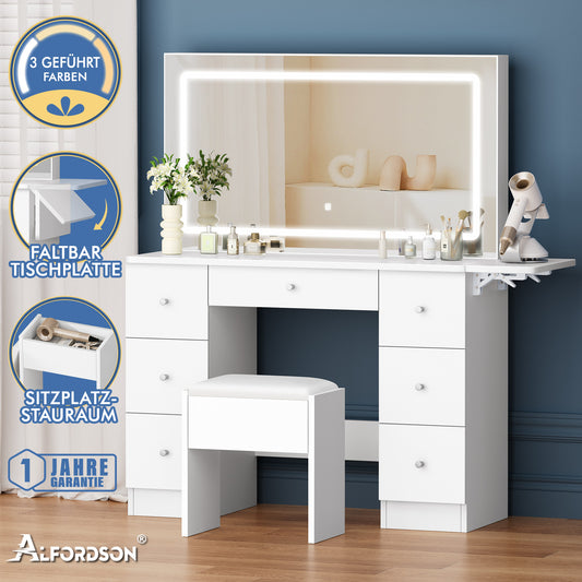 ALFORDSON Frisiertisch-Hocker-Set Schminktisch LED Spiegel Schrank Schlafzimmer