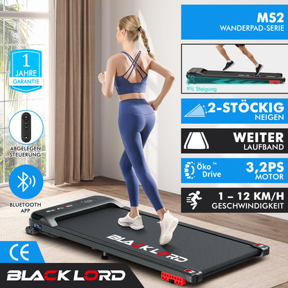 BLACK LORD Laufband Elektrisch Tretmühle  Zuhause Büro Fitnessstudio Steigung, Schwarz