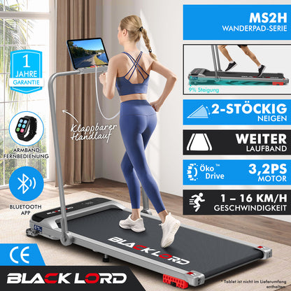 BLACK LORD Laufband Elektrisch Tretmühle Heim BüroNeigung Faltbar Silber