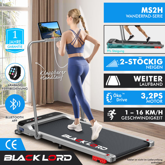 BLACK LORD Laufband Elektrisch Tretmühle Heim BüroNeigung Faltbar Silber