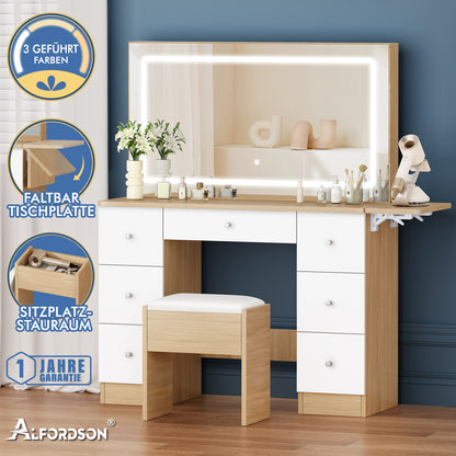 ALFORDSON Frisiertisch-Hocker-Set Schminktisch LED Spiegel Schrank Schlafzimmer