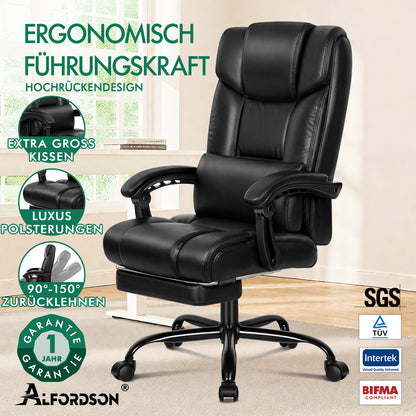ALFORDSON Bürostuhl Exekutive Computer Spielen PU-Ledersitz Recliner Schwarz