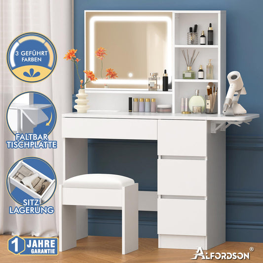 ALFORDSON Frisiertisch-Hocker-Set Schminktisch LED Spiegel Schrank Schlafzimmer