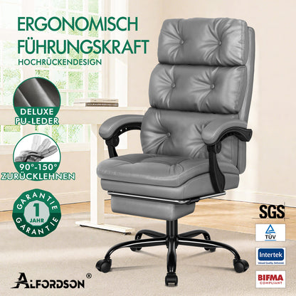 Silla de oficina ALFORDSON, ejecutiva, para ordenador, asiento de piel sintética, reclinable, para trabajo y juegos