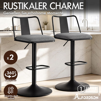 ALFORDSON 2x Barhocker Gaslift Stoff Barstühle Küche Swivel Gloria GRAU