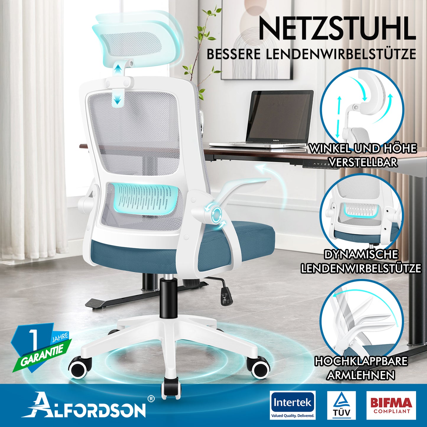 ALFORDSON Mesh Office Chair Executive Fabric Seat Reclining for Gaming Racing Computer