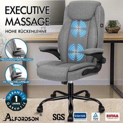 ALFORDSON Massage Bürostuhl Ergonomischer Executive Computer Gaming Stoff Grau