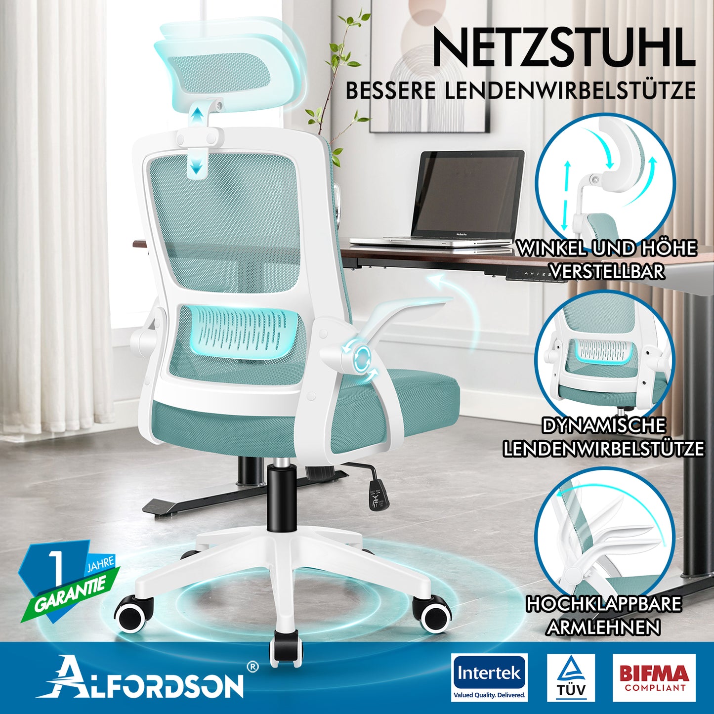 ALFORDSON Mesh Office Chair Executive Fabric Seat Reclining for Gaming Racing Computer