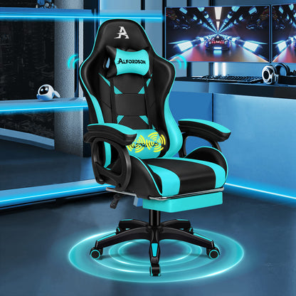 ALFORDSON Gaming Stuhl mit 2-Punkt Massage Bürostuhl mit Fußstütze Cyan & Schwarz