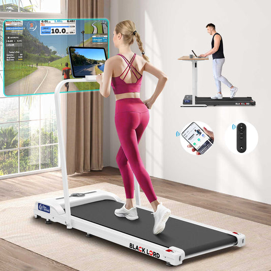 BLACK LORD Laufband Elektrisch Laufkissen Zuhause Büro Fitnessstudio Faltbar, mit Griff, Weiß