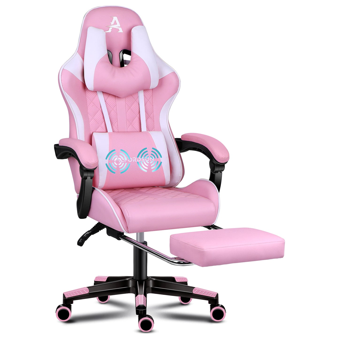 Silla gaming ALFORDSON de oficina Racer con cojín lumbar grande y reposapiés, asiento de cuero blanco