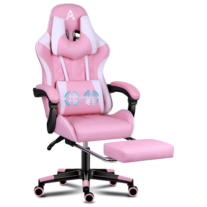Silla gaming ALFORDSON de oficina Racer con cojín lumbar grande y reposapiés, asiento de cuero blanco