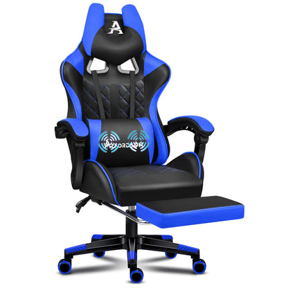 Silla gaming ALFORDSON de oficina Racer con cojín lumbar grande y reposapiés, asiento de cuero blanco