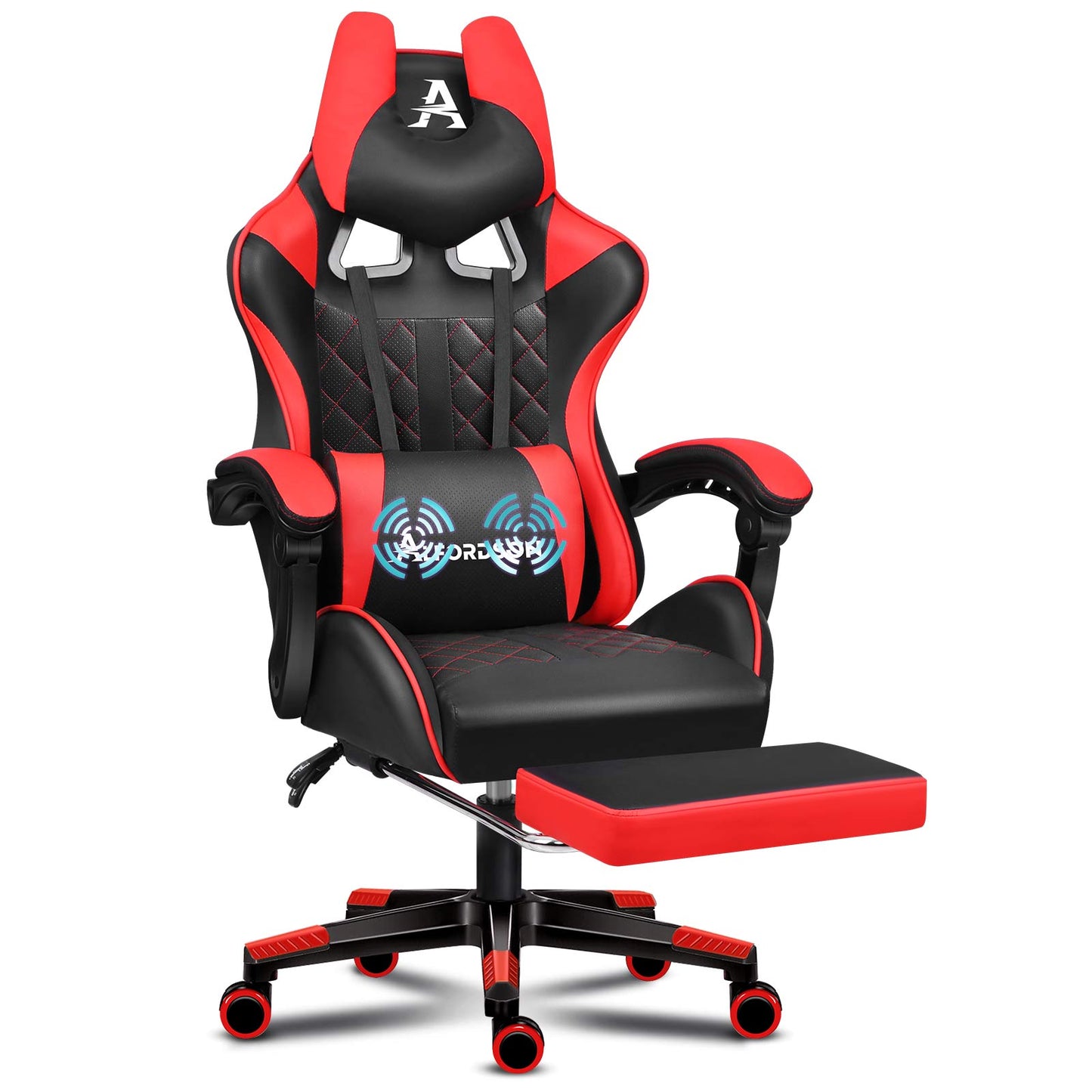 Silla gaming ALFORDSON de oficina Racer con cojín lumbar grande y reposapiés, asiento de cuero blanco