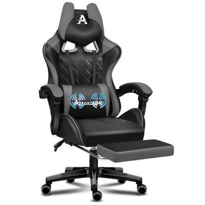 Silla gaming ALFORDSON de oficina Racer con cojín lumbar grande y reposapiés, asiento de cuero blanco