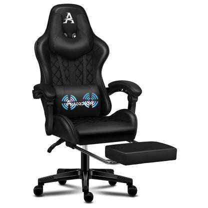 Silla gaming ALFORDSON de oficina Racer con cojín lumbar grande y reposapiés, asiento de cuero blanco
