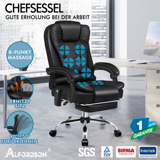 ALFORDSON Massage-Bürostuhl, Executive Gaming Stuhl mit einziehbarer Fußstütze PU-Leder
