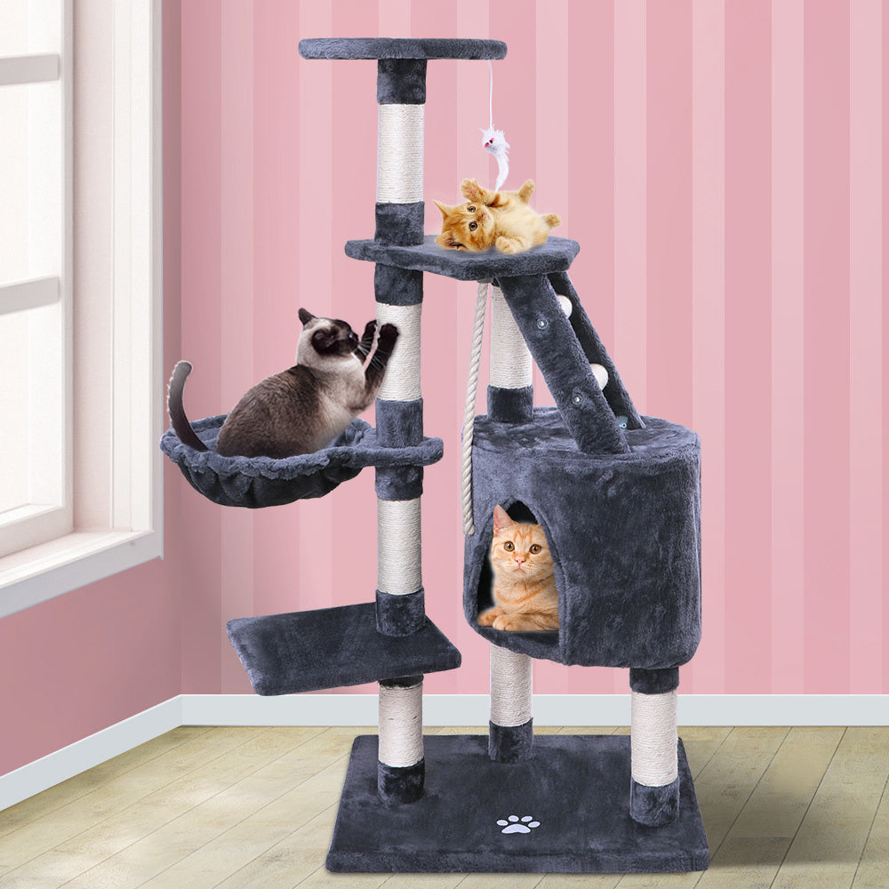 Árbol para gatos con rascador redondo, gris, 121 cm