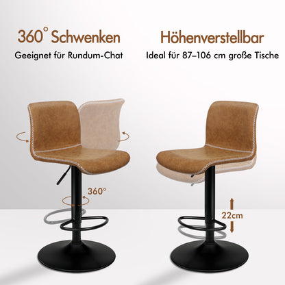 ALFORDSON 2x Barhocker Remy Küchenstuhl Gasdruckfeder Drehstuhl Vintage Leder, Braun