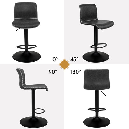 ALFORDSON 2x Bar Stools Remy Kitchen Chair Gas Spring Swivel Chair Vintage Fabric, Black