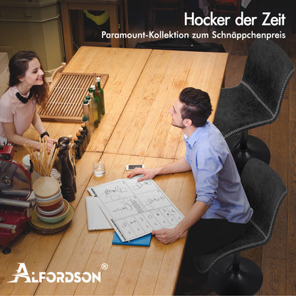 ALFORDSON 2x Barhocker Remy Küchenstuhl Gasdruckfeder Drehstuhl Vintage Leder, Dunkelgrau