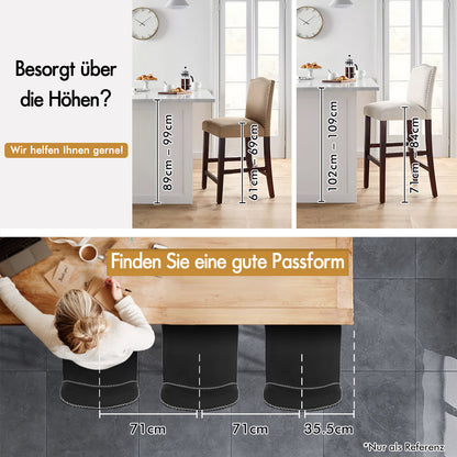 ALFORDSON 2x Barhocker Remy Küchenstuhl Gasdruckfeder Drehstuhl Vintage Stoff, Schwarz