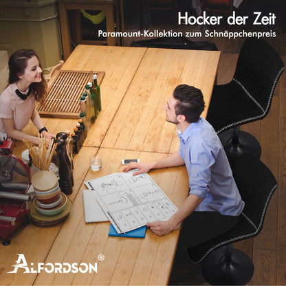 ALFORDSON 2x Barhocker Remy Küchenstuhl Gasdruckfeder Drehstuhl Vintage Stoff, Schwarz