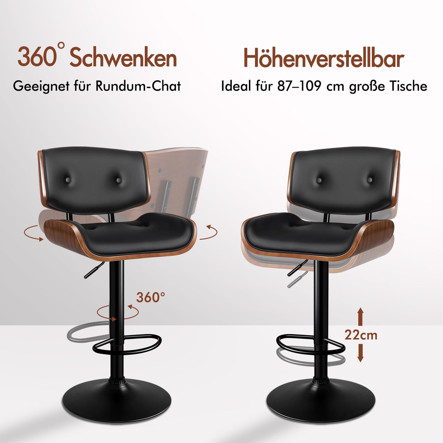 ALFORDSON 1x Barhocker Küchendrehstuhl Holz Leder Gasdruckfeder Kayla