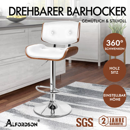 ALFORDSON 1x Barhocker Küchendrehstuhl Holzstuhl Leder Odette Weiß