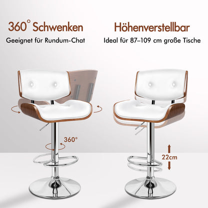 ALFORDSON 1x Barhocker Küchendrehstuhl Holzstuhl Leder Odette Weiß