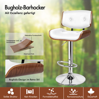 ALFORDSON 1x Barhocker Küchendrehstuhl Holzstuhl Leder Odette Weiß