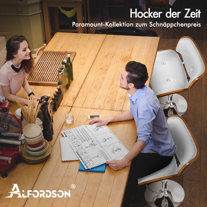 ALFORDSON 1x Barhocker Küchendrehstuhl Holzstuhl Leder Odette Weiß