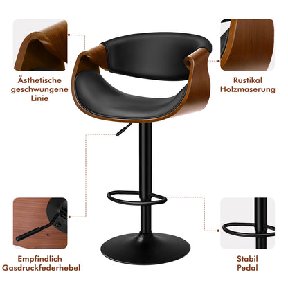 ALFORDSON 1x Barhocker Küchendrehstuhl Holz Leder Gasdruckfeder Trice