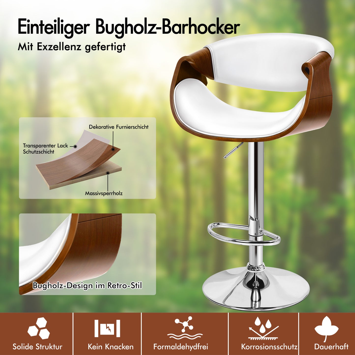 ALFORDSON 1x Barhocker Küchendrehstuhl Holz Leder Gasdruckfeder Trice