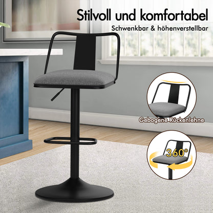 ALFORDSON 2x Barhocker Gaslift Stoff Barstühle Küche Swivel Gloria GRAU