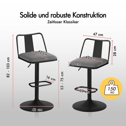ALFORDSON 2x Barhocker Gaslift Stoff Barstühle Küche Swivel Gloria GRAU