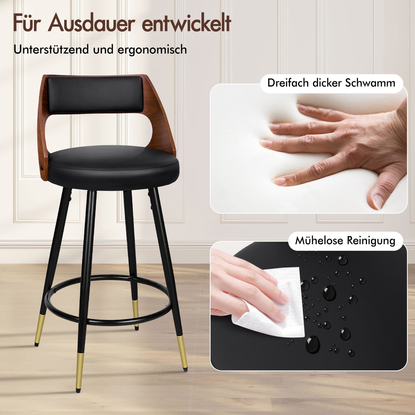 ALFORDSON 2x Drehbar Barhocker Morgan Küche Holz Esstisch Stuhl Schwarz