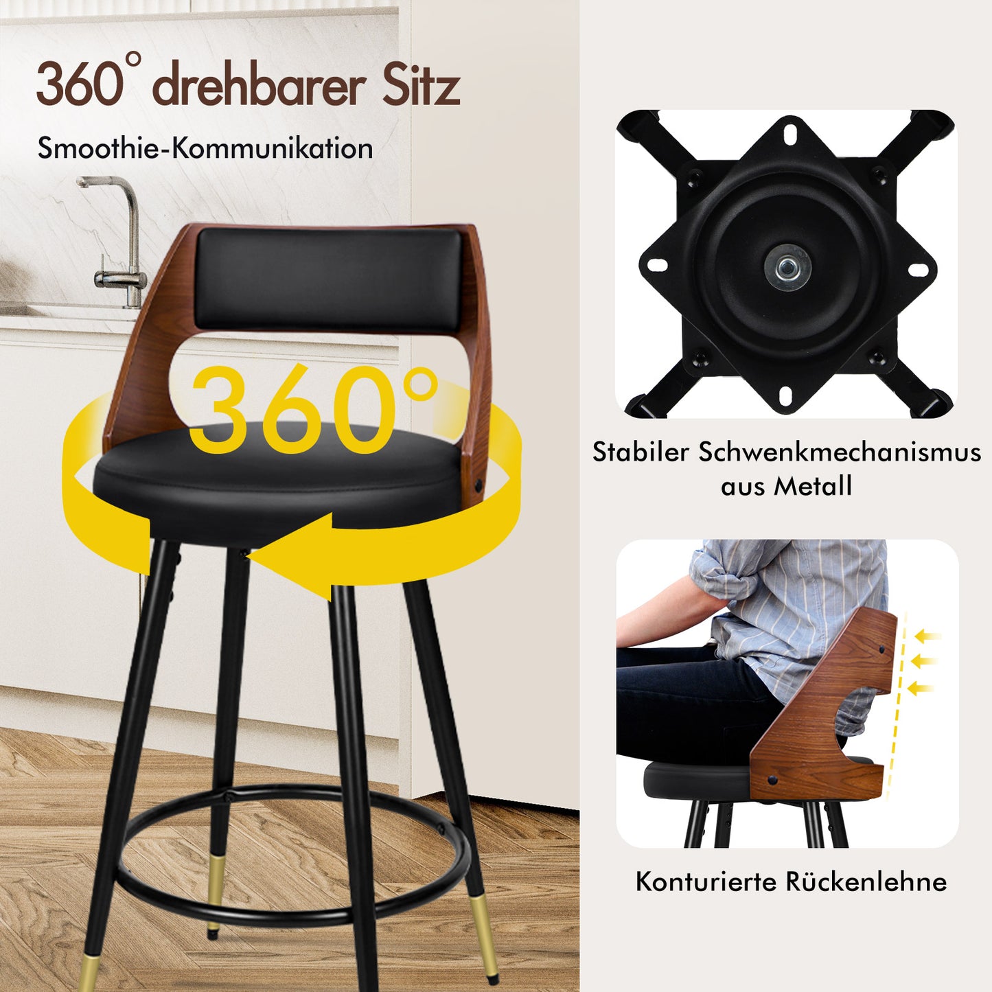 ALFORDSON 2x Drehbar Barhocker Morgan Küche Holz Esstisch Stuhl Schwarz