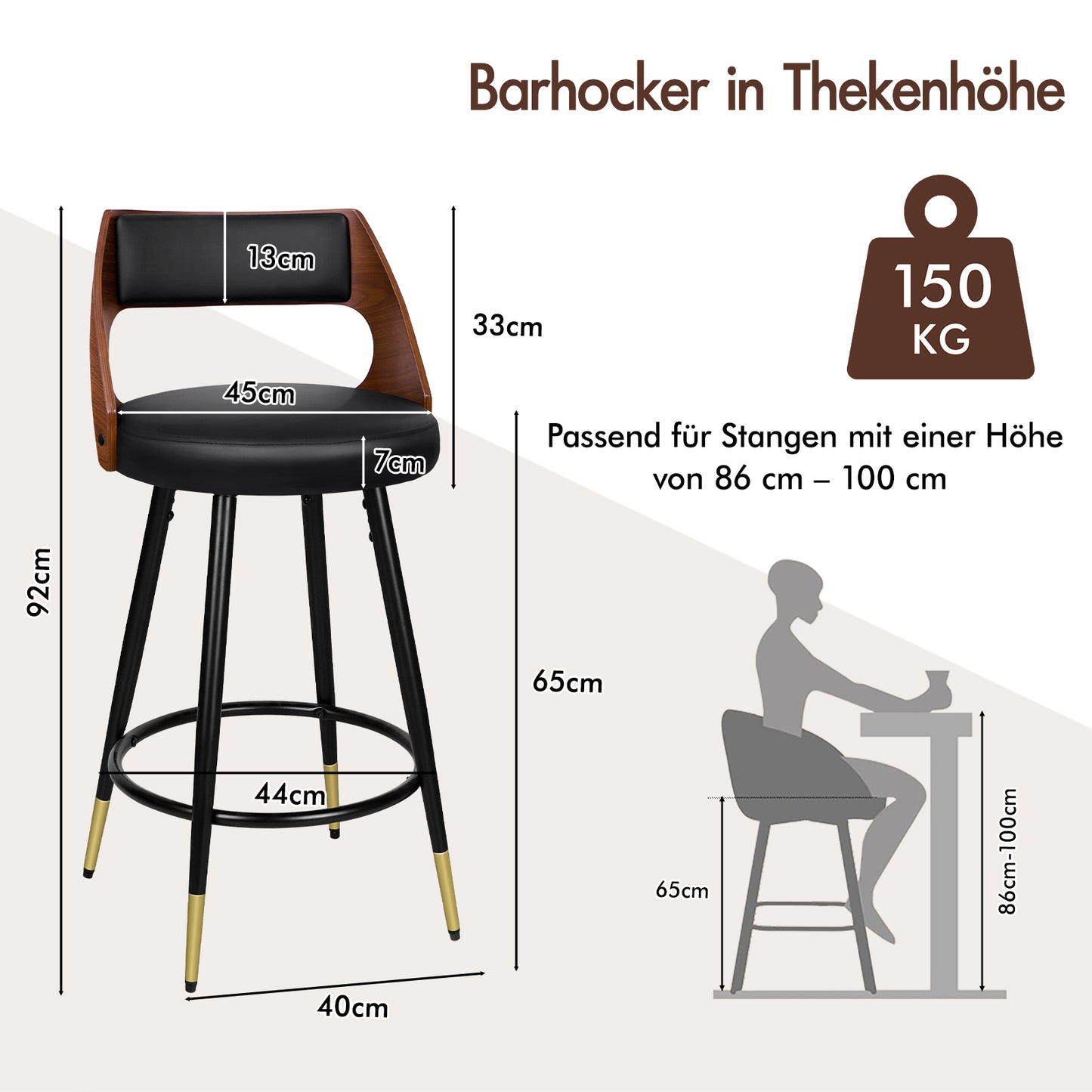 ALFORDSON 2x Drehbar Barhocker Morgan Küche Holz Esstisch Stuhl Schwarz