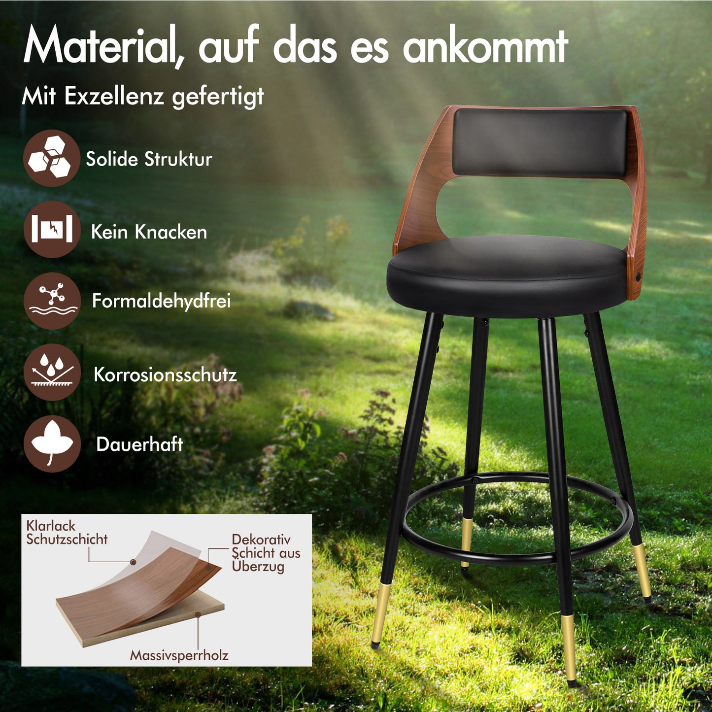 ALFORDSON 2x Drehbar Barhocker Morgan Küche Holz Esstisch Stuhl Schwarz